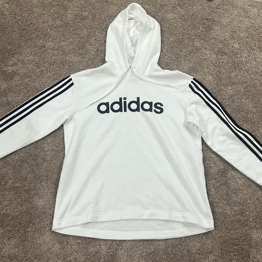Adidas White Hoodie with Black Stripes